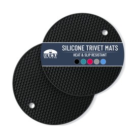BTaT Silicone Trivet Mats, 2 Pack - Black Round Silicone Trivets for Hot Pots, Pans & Dishes