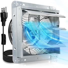 Hiorucet Upgraded 10 Inch Shutter Exhaust Fan for Garage, Greenhouse, Shop, Attics, Chicken Coop, Shed, Basement, 844CFM 1606RPM Low Noise Wall Mounted Louvered Exhaust Fan with 1.8 Meters Power Cord.