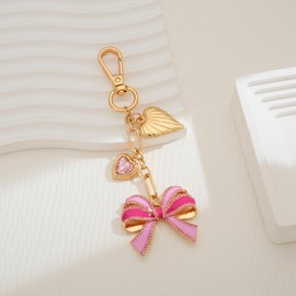 WOWORAMA Pink Bow Charm Keychain for Women Sweet Heart Bow Bag Charm Cute Bowknot Purse Charm Keyring Accessories for Handbag Backpack
