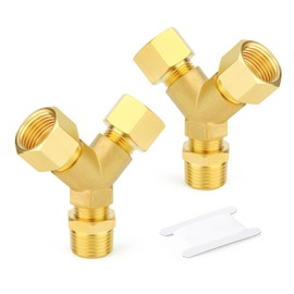 GASHER 2PCS Brass Pipe Fitting Male Branch Tee Y Adapter 1/2" NPT Female x 1/2" NPT Female x 1/2" NPT Male