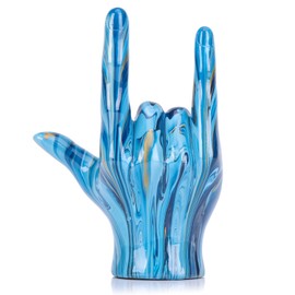 I and Love and You Hand Gesture Statue Desk Decor, Blue Home Peace Sign Decor Hand Sculpture, Rock and Roll Hand Sign Desk Statue, For on Shelf, Office, Dining Table Center, Bedroom Decor Aesthetics