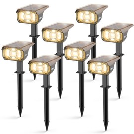 LEREKAM 3 Brightness Modes Solar Outdoor Lights, 360 Degree Adjustable Lighting Angle with 40 LED's, Spotlights Outdoor Waterproof Auto On or Off Solar Garden Lights 8 Pack