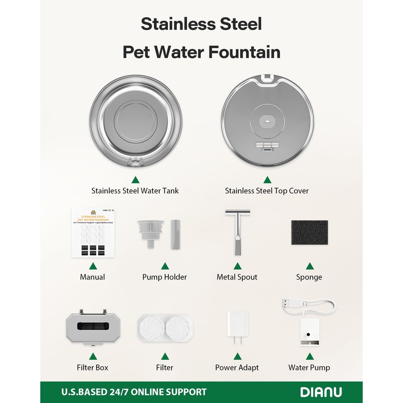 Cat Water Fountain Replacement Accessories Kit for Dianu - Spout,