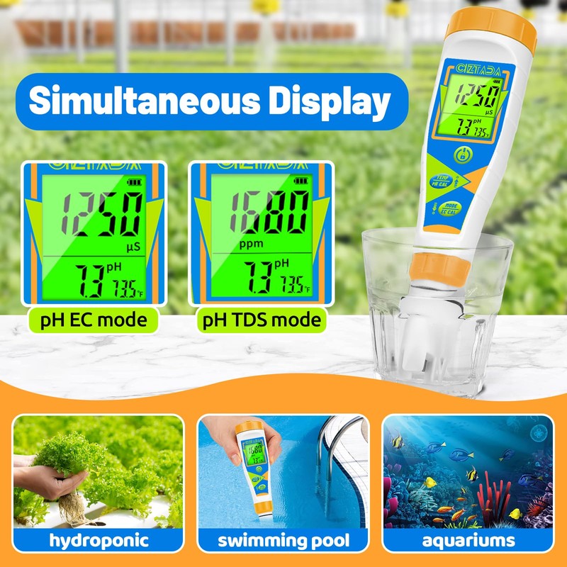 CIZTADA pH Meter for Water Digital EC and PPM Meter