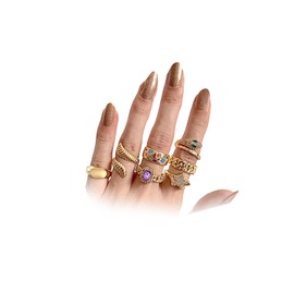 GIGB PBDK Chunky Gold Boho Ring Set for Women Fashion Adjustable Rhinestone Snake Knuckle Statement Ring Exaggerated Stackable Star Finger Ring Wedding Jewelry (Gold)