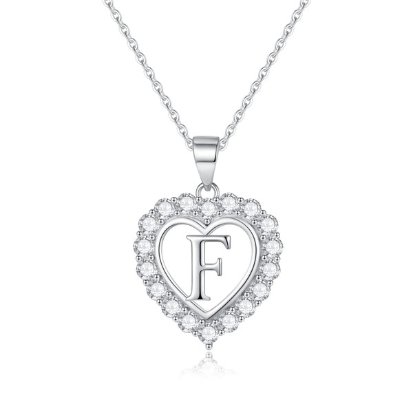 Heart Initial Necklace for Women, S925 Sterling Silver Initial Letter