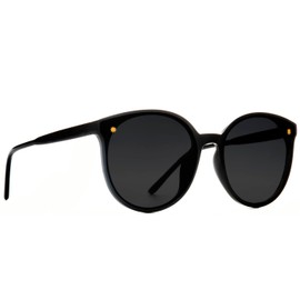 NYS Collection Oversized Round Lightweight Polarized Sunglasses for Women 100% UV Protection (Black Frame Smoke Lens)