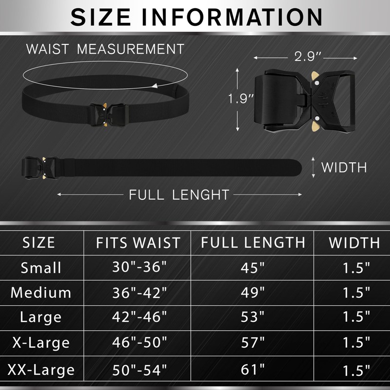 TECEUM Tactical Belt – Black B1 XL – Heavy-Duty Military,