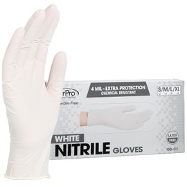 ForPro Professional Collection - Guantes desechables de nitrilo, resistentes a productos químicos, sin polvo, sin látex, no estériles, aptos para alimentos, 4 mil, blancos, medianos, 100 unidades