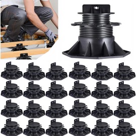 24-Pack Universal Deck Support Pedestals - Adjustable Height Base for Floating Decks from 1-3/16" to 2-3/8" - Premium Black Foundation Support for Deck Platforms & Flooring Systems
