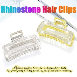 CASDRE Rhinestone Hair Claw Clips Metal Medium Hair Clips Sparkly Hair Jaw Clamps Accessories for Women (Pack of 2) (Silver+Gold, One Size)