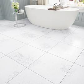 WESTICK Bathroom Peel and Stick Floor Tile White Marble Vinyl Floor 12 x 12 inch Self Adhesive Waterproof Flooing Tiles Vinyl Stick on Floor for Bedroom Kitchen Living Laundry Room Camper 5 Pack