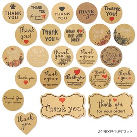 Shop Azalea Thank You Seal, Gift Sticker, Round Shape, 1.0 inches (2.5 cm), Set of 10 Each of 24 Types, Labels, Round, Simple, Wrapping, Gratitude, Commercial Use, Natural
