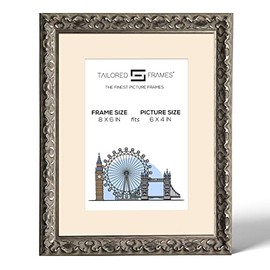 Tailored Frames Vienna Silver 8" X 6" Frame for 6" X 4" Picture | Rustic Style Vintage Single Picture Frame | Table Top & Wall Hanging Type | Photo Frame with Antique Mount