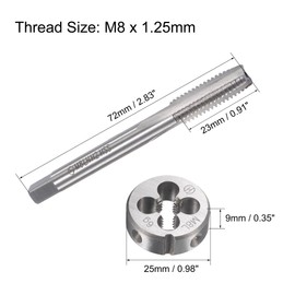 sourcing map M8 x 1.25mm Metric Left Hand Tap and Die Set, Machine Thread Screw Tap with Round Threading Die, Tap & Die Kit for Nut Screw Bolt Thread Repair