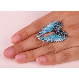 Szxc Jewelry Women's Crystal Angel Wings Stretch Rings Biker Jewelry