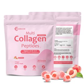 Collagen Gummies for Women Men, Hydrolyzed Collagen Peptides Types I,II,III,V,X with Biotin & Hyaluronic Acid, Vitamins C A D E B12 K2 Support, Sugar-Free for Skin Hair Nails Immunity Energy 180 count