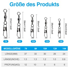 Realure Pack of 100/200 Swivels Fishing Trout Fishing Swivel Carabiner Stainless Steel Fishing Swivel with Carabiner Fish Bait Fishing Swivels for Saltwater Swivels, Fishing Accessories Swivels 5 Size