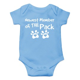 Funnwear New Member of The Pack - My Siblings Have Paws - Mameluco divertido y lindo para niño y niña, body de una pieza, Azul/claro, 6 meses
