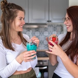 Trinkhalm-DUO kurz & lang (15cm & 23cm) | 6er-Pack Glasstrohhalme Transparent mit Logo | Wiederverwendbar, plastikfrei & BPA-frei | inkl. Aufbewahrung & Reinigungsbürste