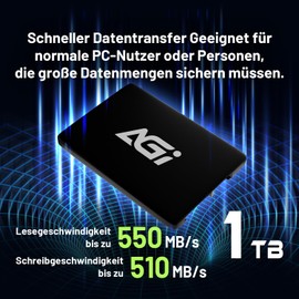 AGI AI238 1TB 2.5" SATAIII 6GB/s SSD, 3D TLC NAND, SLC Cache, Read Speed up to 550MB/s, Compatible with Laptop and Desktop Computer (PC), 7mm (0.28") - Black