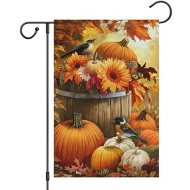 Heyfibro Fall Garden Flag Autunm Pumpkin Birds Garden Flag 12 x 18 Inch Vertical Double Sided Burlap,Sunflower Seasonal Flag for Thanksgiving Farmhouse Decoration(ONLY FLAG)