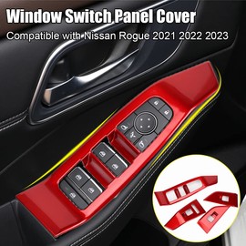 XITER 4PCS Red Window Switch Panel Cover Door Armrest Cover Window Lift Trim for Nissan Rogue 2021 2022 2023 2024 2025 Interior Accessories
