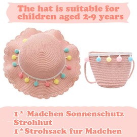 Straw Hat and Small Bag Set, Girls Children Summer Sun Hat, Sun Hat Children with Bow, Beach Hat Outdoor Activities for Tourism, Holiday, Travel, Beach, Outdoor Activities, JP