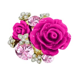 Aloluo CZ Pink Rose Flower Resin Statement Ring for Women Gold Plated Cubic Zirconia Adjustable Open Band Finger Rings Wedding Birthday Jewelry Gift
