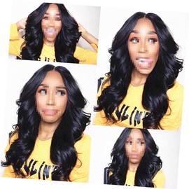 WOONEKY Parting Long Curly Wig for Women Realistic Fluffy Synthetic Hair Dark Brown Wavy Party Hair Stylish Hairdressing Tool for Daily Use Special Occasions