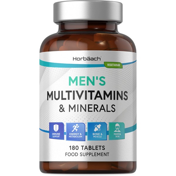 Multivitamin Tablets for Men | 180 Count | with Minerals for Immune Support, Energy & Metabolism, Bone & Muscle Health | Supplement Suitable for Vegetarians | by Horbaach