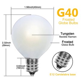 Abeja G40 Frosted Replacement Light Bulbs, 5W Clear Globe Bulb fits E12 C7 Candelabra Screw Base Sockets, 1.5 Inch Dimmable Light Bulbs for Indoor Outdoor Patio Decor, Pack of 25