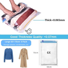 DAWNTREES 6 Pack Travel Space Saver Bags Vacuum Storage, 50x70cm,Compression Packing Cubes，Sealer Bag Roll-up Compression Storage No Vacuum Needed and Packing Organizers for Travel
