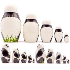 AEVVV Panda Nesting Dolls Set of 5 pcs - Panda Bear Gifts for Girls - Panda Decor - Matryoshka Dolls with Panda Figurines