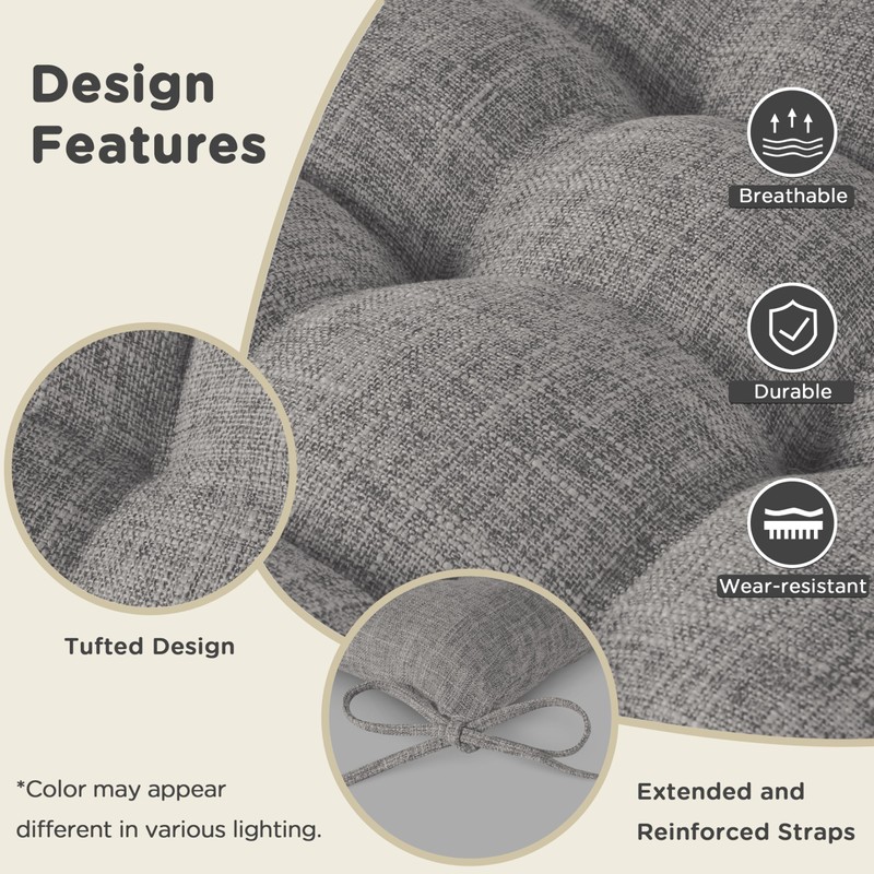 AddGrace Rocking Chair Cushions Indoor with Ties 21x17/17x17 Light Grey