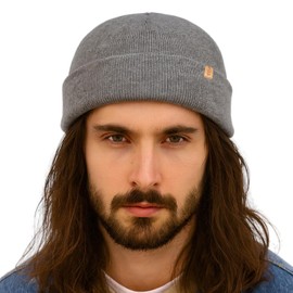 TOP-EX 80% Merino Wool Fisherman Beanie for Men Women Soft Knit Hat Watch Cap Short Beanie for School Weekend Walk Gray M/L