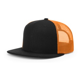 Richardson Unisex 511 Flatbill Trucker Adjustable Snapback Baseball Cap, Black/Neon Orange, One Size Fits Most