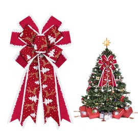 Hying Large Christmas Bows for Wreath, Red Velvet Wreath Bows for Xmas Décor Glitter Christmas Tree Winter Red Bow for Front Door Indoor Outdoor Wall Tree Topper Decoration Supplies Christmas Ornament