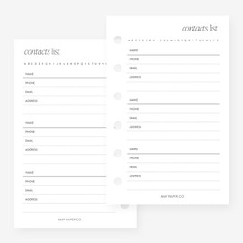 Pocket Contacts List Planner Insert Agenda Refill for Pocket size 6 Ring Binder 3.2 x 5