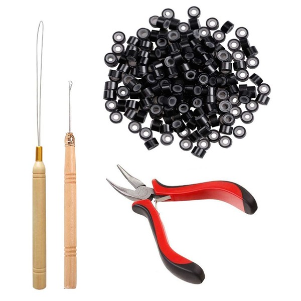 Orgrimmar Hair Extension Tool Kit Hair Extension Remove Pliers Pulling Hook 500 PCS Micro Silicone Rings Bead Device Tool Kits for Professional Hair Styling Tools Accessory