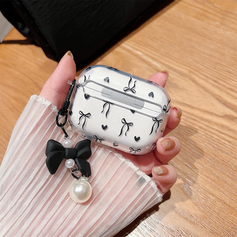 MINSCOSE Compatible with AirPods Pro2 Clear Case,Cute Bow Ribbon Heart