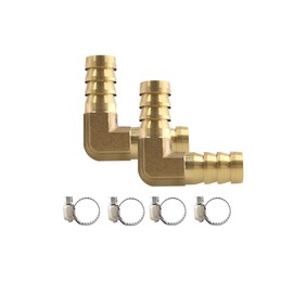 AUXBC 2Pcs 1/2Inch 90 Degree Brass Hose Barb, L Right Angle Brass Barb Elbow Connector Fitting with 4Pcs Hose Clamps for Fuel, Air, Water, Oil, Gas(12mm)