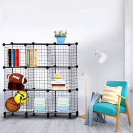 Wire Cube Storage, Storage Shelves 9 Cube Bookshelf Bookcase Closet Organizer and Storage, Wire Storage Shelves Multi-Use DIY Storage Cube Shelf for Books, Toys, Clothes, Tools