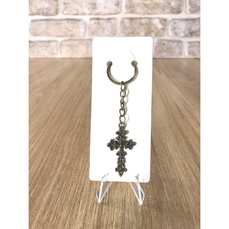 KEYRING - Cross Antique Bronze Plated. Split Ring. Key Ring.