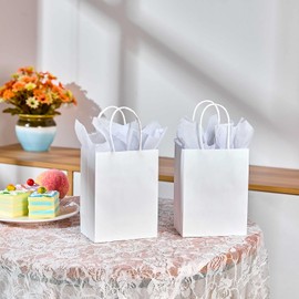 SUNCOLOR 50 Pieces 6" Mini Goodie Bags Small White Gift Bags with Handle for Party Favor Bags(White)