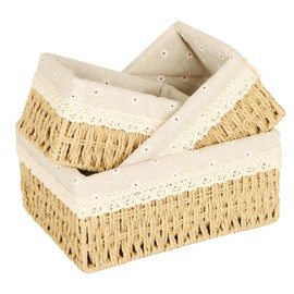 Happy Fox Set of 3 Seagrass Wicker Baskets Bins with Removable Liners，For Shelf Bathroom Kitchen Home Desk (Set of 3 Seagrass)… (3 piece set)