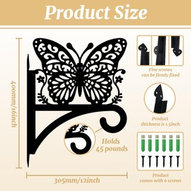 Peacoblue Iron Plant Hangers Hooks for Outdoor Indoor Hanging Plants Flower Fern Pots Lantern Bird Feeder Wind Chimes, 12"x16" Weather Resistant Metal Wall Holder for Porch Garden Farmhouse(Butterfly)