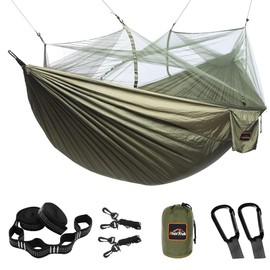 AnorTrek Camping Hammock with Mosquito Net, Double & Single Lightweight Portable Hammocks with Tree Straps, Parachute Hammock for Camping, Backpacking