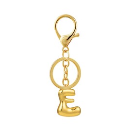LUDKCCIR Bubble Letter Keychain for Women Chunky Initial Bag Charms Purse Handbags with 18 K Gold Plated Keyrings Accessories Gift E, Gold Alphabet E, 3.55"