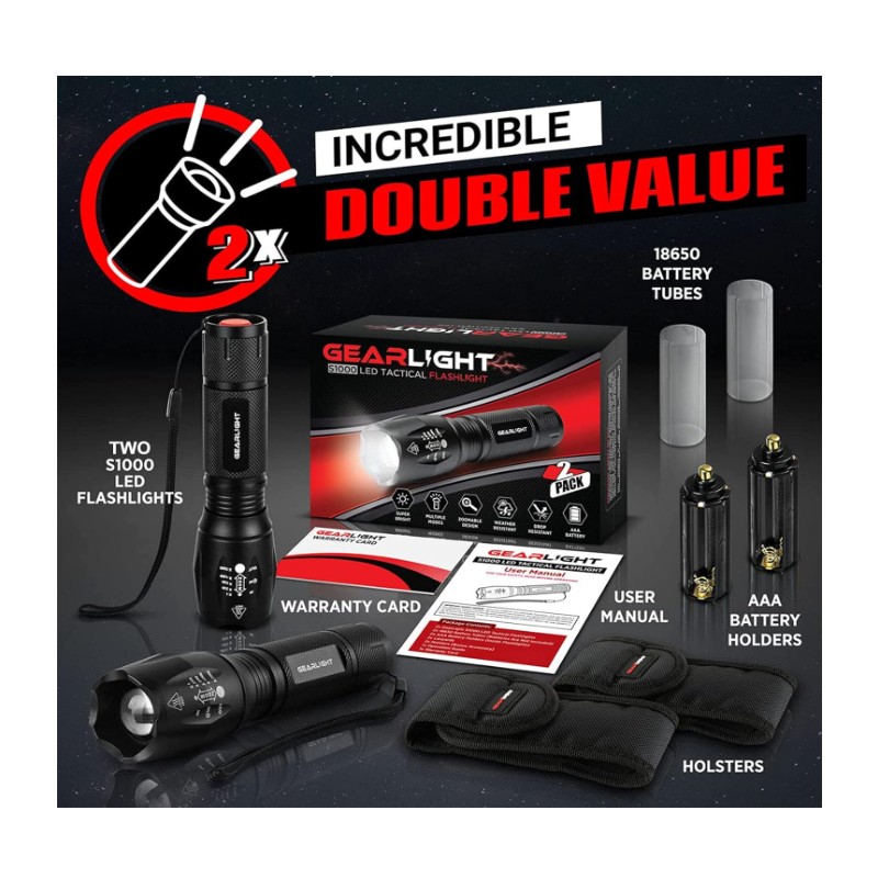 Gearlight S1000 LED Tactical Flashlight - 2 Count